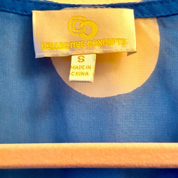 Collective Concepts blue and white polka dot blouse, size small - Picture 2 of 6